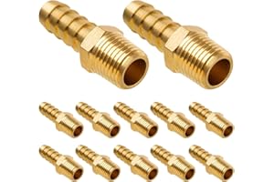 JUWO 12 Pack Air Hose Fittings, 1/4" NPT Male to 3/8" Barb, Brass Hose Barb Fittings, Heavy-Duty and Leak-Free Adapter for Air, Water, Fuel Line
