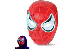 Jeemiter Glowing Superhero Mask for Man/Boys - LED Light-Up with 3 Modes, Adjustable Cosplay Spider Face Gear for Family Fun