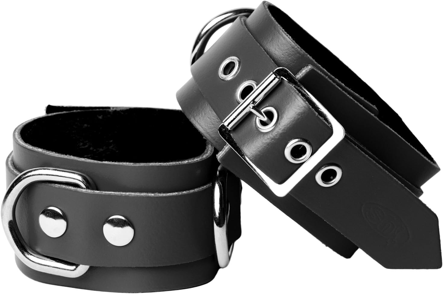 Sh! Leather Ankle Cuffs Black Hand Crafted FurLined BDSM Leg