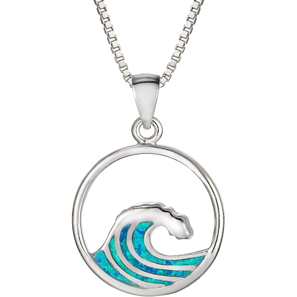SENFAI Blue Ocean Wave Jewelry Set - Stainless Steel Pendant Necklace & Dangle Earrings For Women