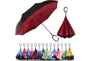 LLanxiry Umbrella,Inverted Reverse Upside Down Umbrellas with C-Shaped Handle, Anti-UV Waterproof Rain Umbrella for Women and Men