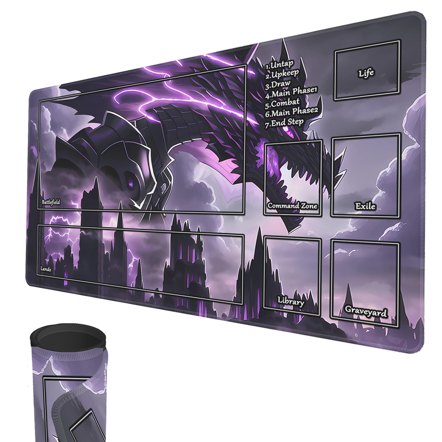 MTG Playmat, 24" x 14" Original TCG Playmats Stitched Edges Smooth Rubber Surface Battle Board Game MTG Playmat with Zones