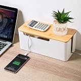 CRROEL Cable Tidy Box Set 2 Bamboo Lid Cord Management Power Strip Organizer view 8