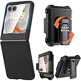 Caka for Motorola Moto Razr 2025/2024 Case with Clip and Screen Protector [NOT for Plus or Ultra], Slim Thin Flip Phone Cover and Belt Hip Holster Combo Accessories for Razr 50 & 60 - Black