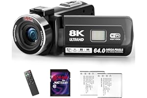 IWOBAC 8K Video Camera - UHD 64MP Camcorder with 64GB SD Card & WiFi 18X Digital Zoom Vlogging Camera with IR Night Vision for YouTube, 3" Touch Screen with Fill Light, Lens Hood, Remote and 2 Batteries