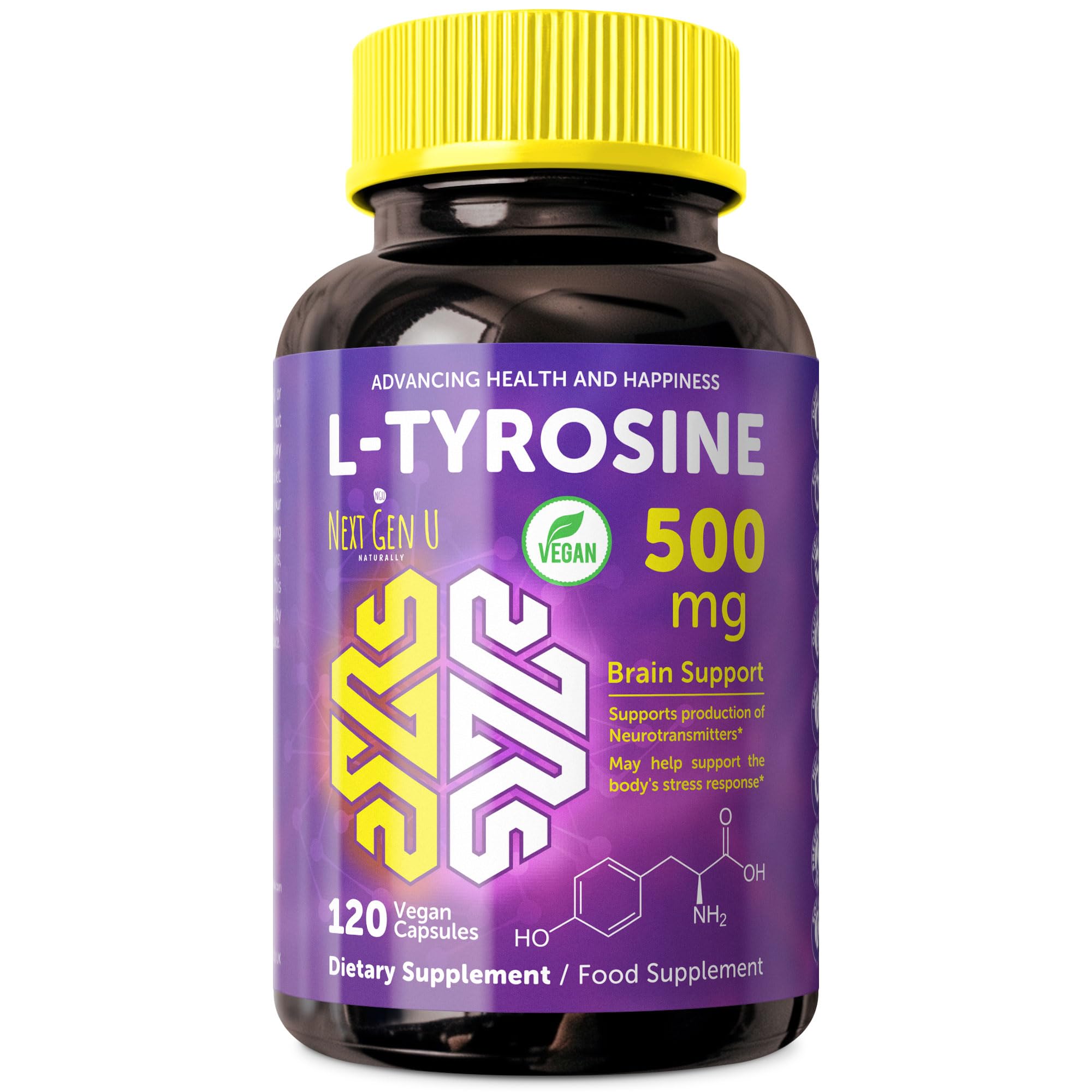 L Tyrosine - 500 mg, 120 Vegan Capsules - Health Dietary and Food Supplement - Mood Support for Adults, Women and Men - Helps Support Healthy Brain Functions - by NextGenU