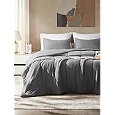 SLEEP ZONE Full Size Comforter Set, Breathable Jersey Knit Soft Duvet Insert Set 3 Pieces Bedding Sets for Bedroom All Season, Gray