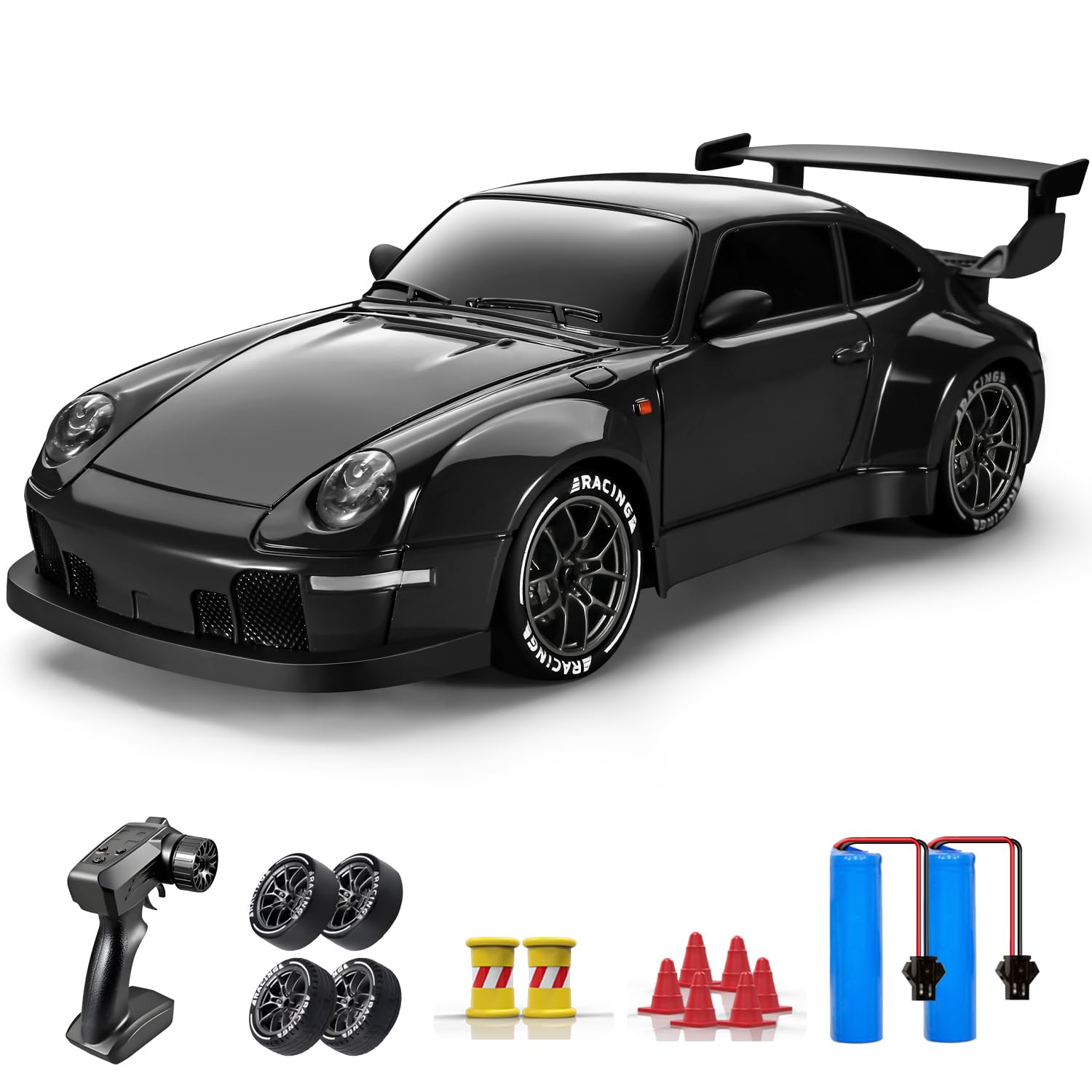 Photo 1 of ACAMMZAR RC Drift Car, 1:24 Remote Control Car for Kids, 20KM/H 4WD High Speed RC Cars with Lights, Extra Racing Tires, Vehicle for Adults Boys Girls, Black