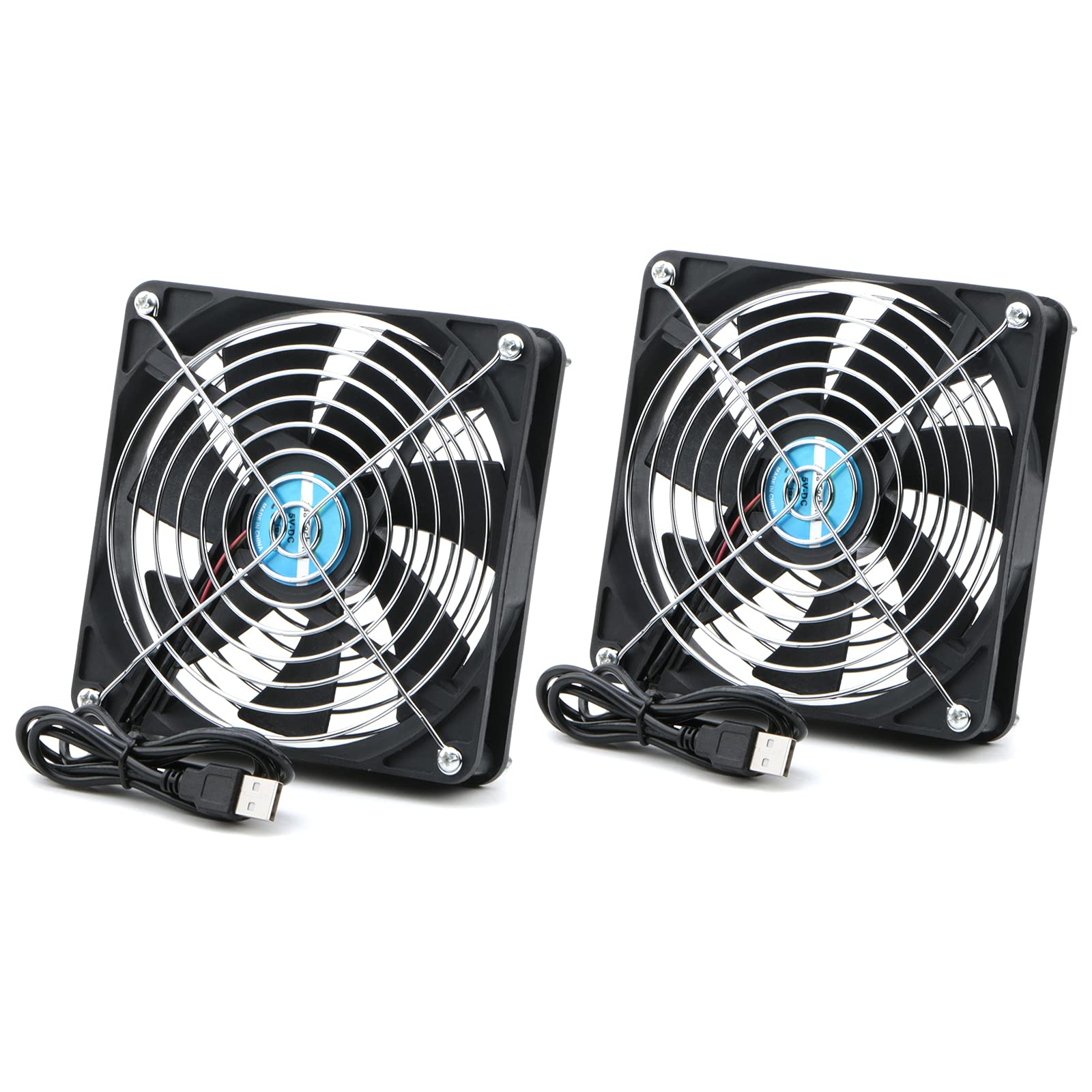 Rowiz 2pcs DC 5V 140mm (14cm) Cooling Fan with Protective Grille, USB Connected Cooler, Quiet Heat sink for Router PC CPU TV Box 140×140×25mm