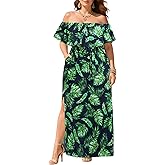 Plus Size Off The Shoulder Maxi Long Casual Beach Dress Pockets Women
