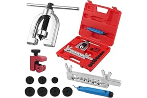 CXCCOI 2026 New Brake Line Flaring Tool Kit,Single & Double Flare Tool for Brake Lines/Fuel Lines,Professional Portable Brakes Flare Tools Set with 7 Adapters,Tube Cutter,Deburrer