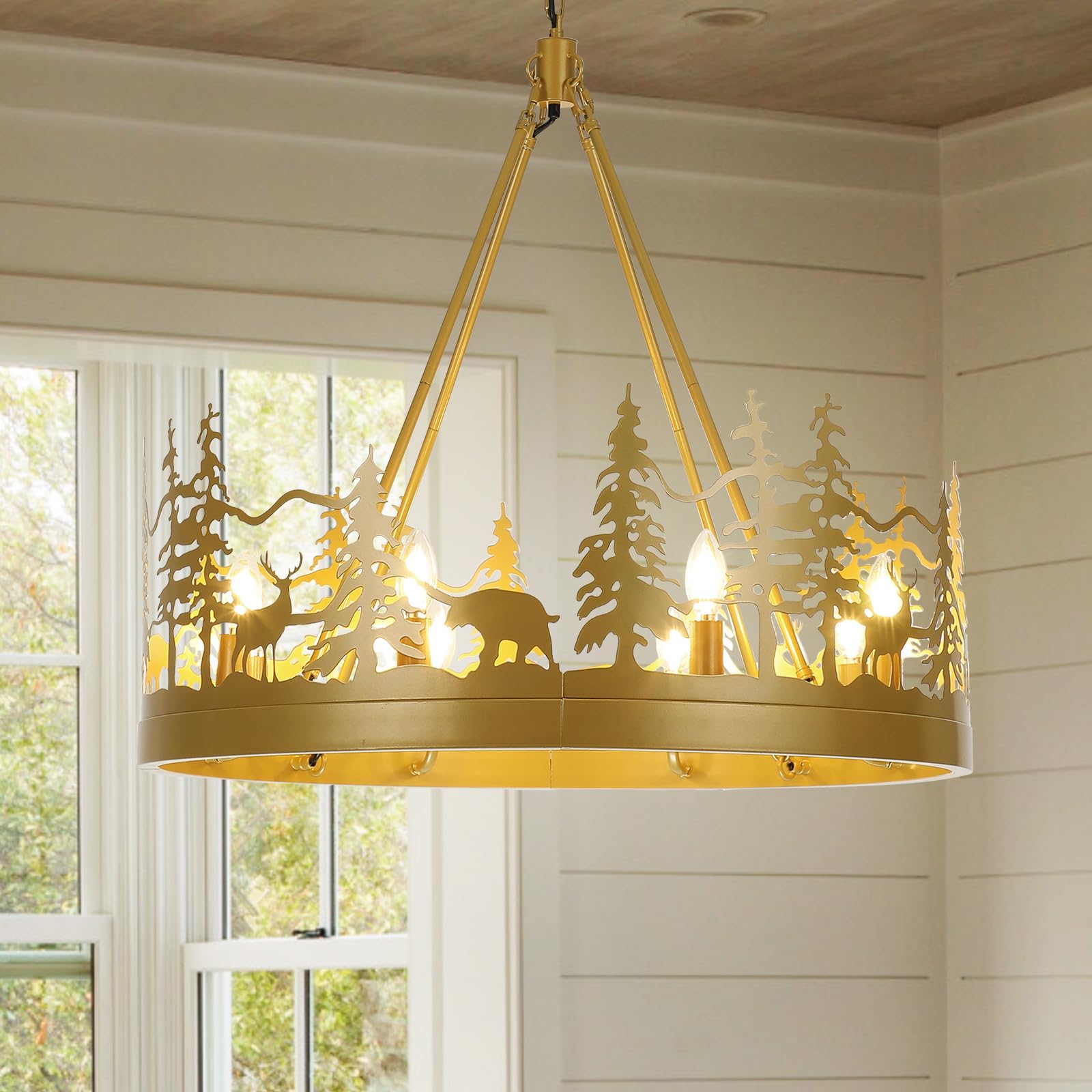 Bicrink Gold Wagon Wheel Chandelier Modern Farmhouse Chandeliers for Dining Room Vintage Dining Room Light Fixtures Over Table, Pendant Light Fixtures Rustic Chandelier for Living Room, Kitchen