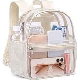 PACKISM Clear Backpack for Stadium Events, 11.6 x 8.8 x 6.3 Small Clear Bag | Beige, Padded S-Shaped Straps, Comfortable Carry, Reinforced Construction, Multi-Pockets Handy for Game Concert Festival