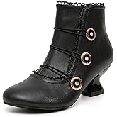 getmorebeauty Women's Ankle Boots Low Heels Lace Buttons Round Toe Side Zipper Vintage Short Boots Autumn Winter