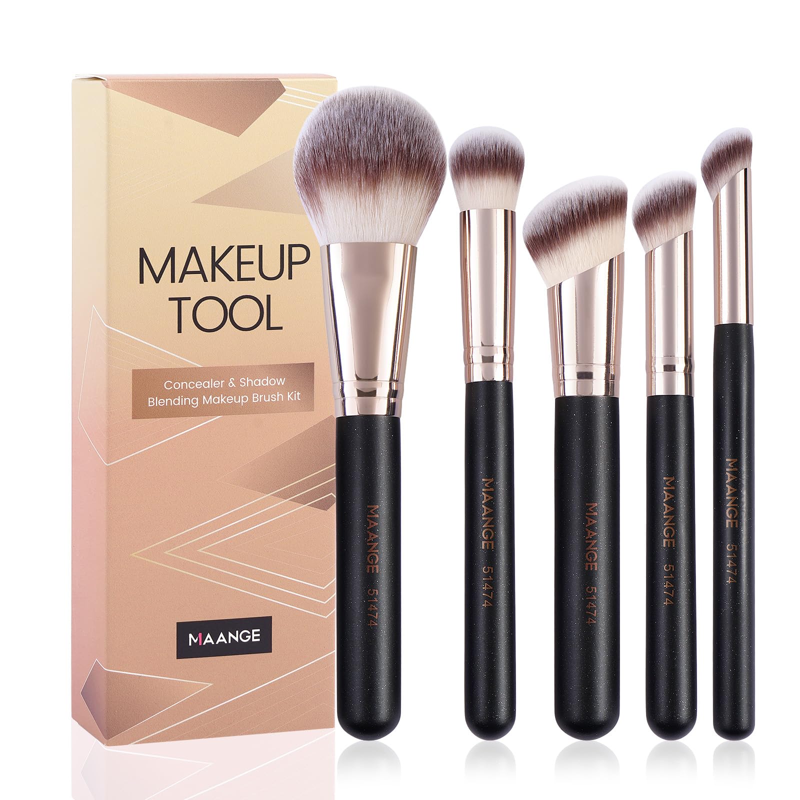 Makeup Brushes, 5 Pcs Face Makeup Brushes Set Powder Blush Concealers Brush Set Eyeshadow Brush Premium Quality Makeup Brushes Kit, Black