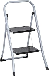 Trittleiter 2 Stufen Leiter Klapptritt Klappleiter Klapptreppe Tritt Haushaltstritt Stehleiter Sprossenleiter klappbar faltbar bis 150 kg (2 Stufen, silber)