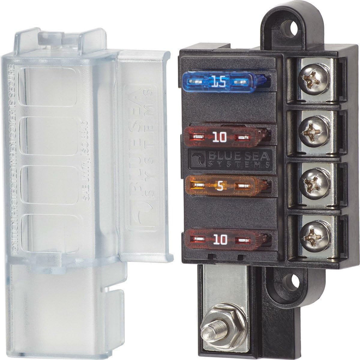 Blue Sea Systems ST Blade Fuse Block - 12 Circuits with Negative Bus & Cover : Fuse Block With Relay : Sports & Outdoors