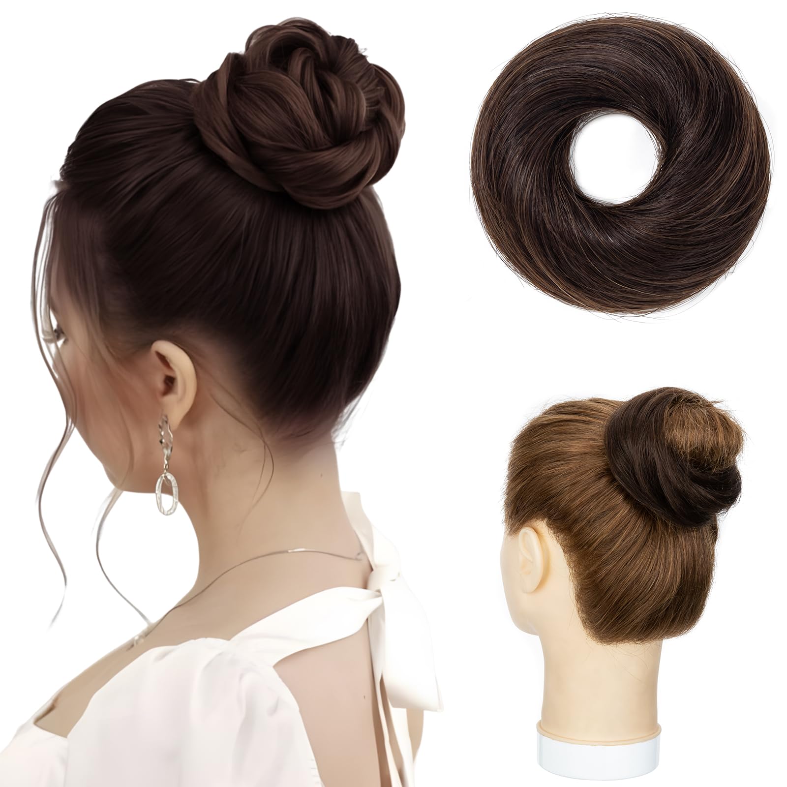 Photo 1 of Hairro Real Hair Bun Hair Pieces 100% Human Hair Messy Bun Up Do Scrunchies With Elastic Rubber Band Elegant Chignons Donot Ponytail Scrunchy Topknot Hairpiece For Women 1PC 23g #02 Dark Brown