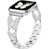 G-ficu Butterfly Band Compatible with Apple Watch Band 40mm 41mm 42mm(S11/10) 38mm iWatch SE Series 11 10 9 8 7 6 5 4 3 Bands, Slim Cute Metal Bands for Women, Fancy Bling Dressy Diamond Strap-Silver