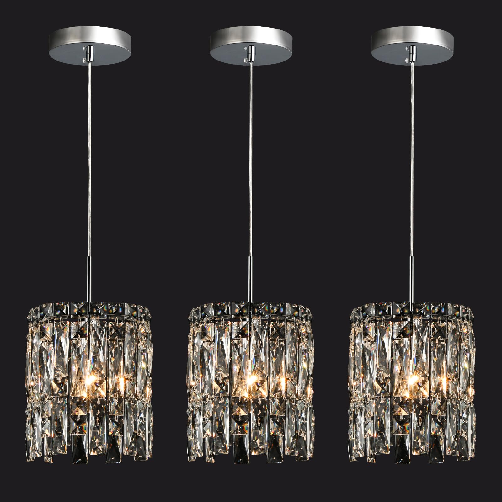 Photo 1 of NISIDUN Modern K9 Crystal Pendant Lights Kitchen Island Set of 3,Chrome Chandeliers for Dining Room Light Fixtures Over Table,Hanging Lighting for Kitchen Island Entryway Bathroom BedHead Bedroom