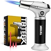 TBTeek Kitchen Butane Torch with Safety Lock for Baking, Crafts &amp; Steak | 2500&deg;F Adjustable Continuous Flame, One-Button Piezo Ignition, Ergonomic Comfort Grip, 3 Refill Adapters(Butane Not Included)
