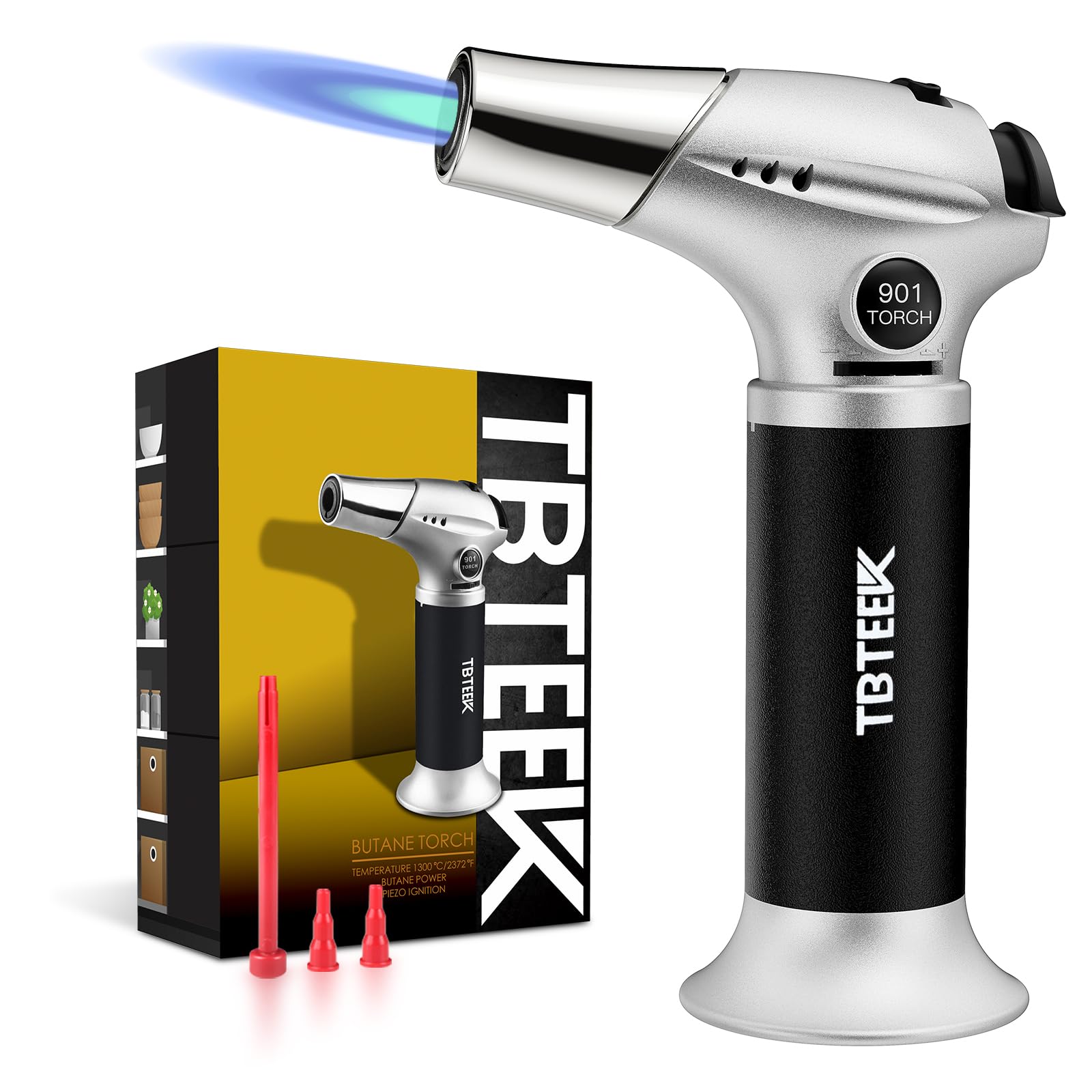 TBTeek Blow Torch, Fit All Tanks Kitchen Blow Torch with Safety Lock & Adjustable Flame for Cooking, BBQ, Baking, Brulee, Creme, DIY Soldering(Butane Not Included)