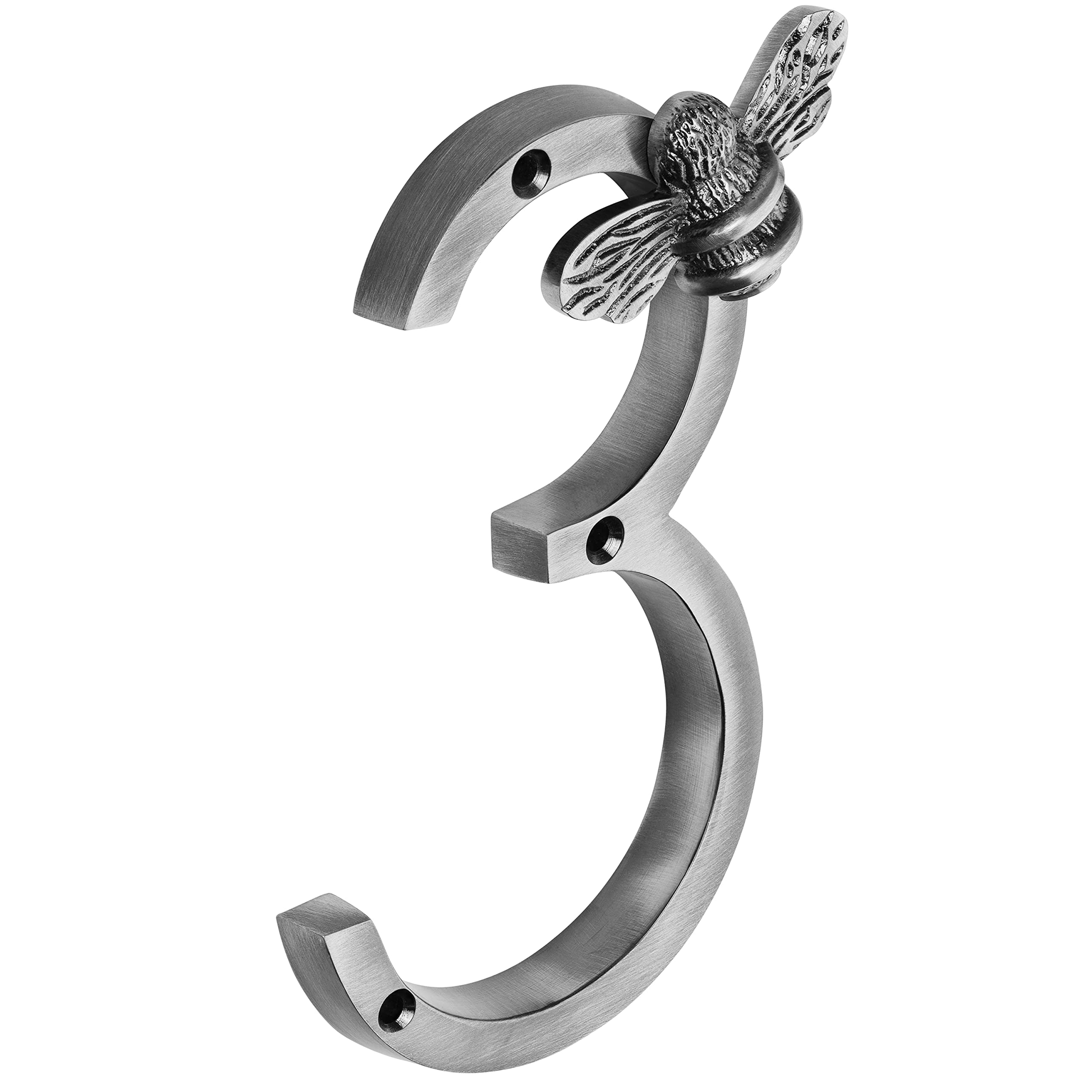 Pewter Brass bee House Number with Bee design | 5 inch Modern Door Sign Numbers Signs Plaques | Street Home Address Numeral (3)
