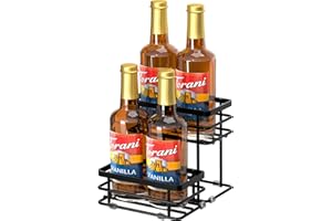 Homedawn Coffee Syrup Rack Organizer, Syrup Bottle Holder Stand for Coffee Bar, 2-Tier 10 Bottles Storage Shelves for Syrup, Wine, Dressing for Kitchen Countertop (10 Bottles Black)