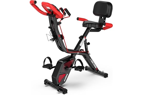 pooboo Folding Exercise Bike, Foldable Fitness Stationary Bike Machine, Upright Indoor Cycling Bike, Magnetic X-Bike with 8-L