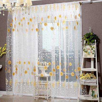 Loveble Window Gauze Snow Globe Flower Gauze Curtain Panels