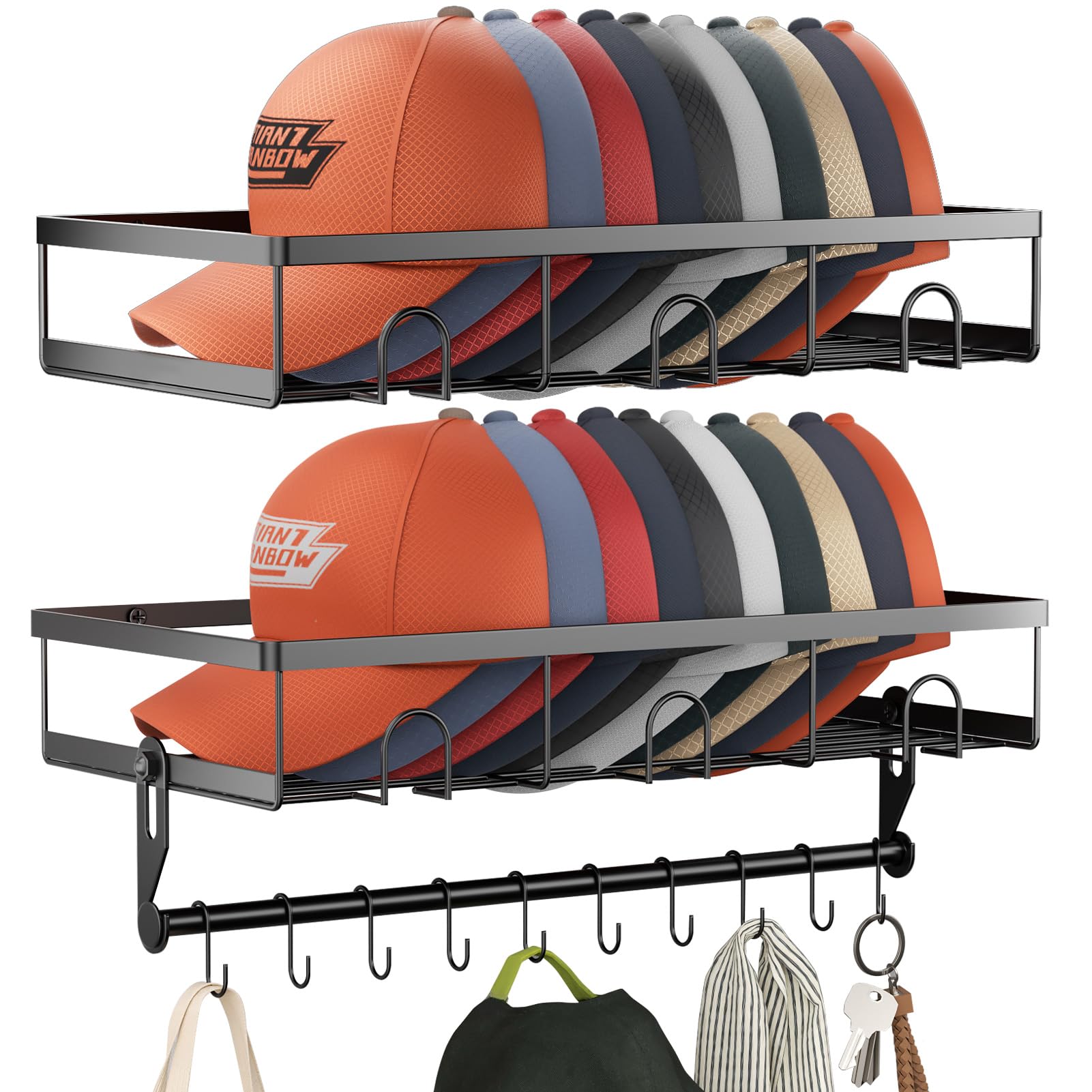 Photo 1 of ***SEE CLERK COMMENTS*** fanado Metal Hat Rack for Wall, Each Hat Organizer for Baseball Caps Fit 20 Caps Holder with 10 Hat Hanger, 2 Pack Wall mounted Hat storage holder display, Black