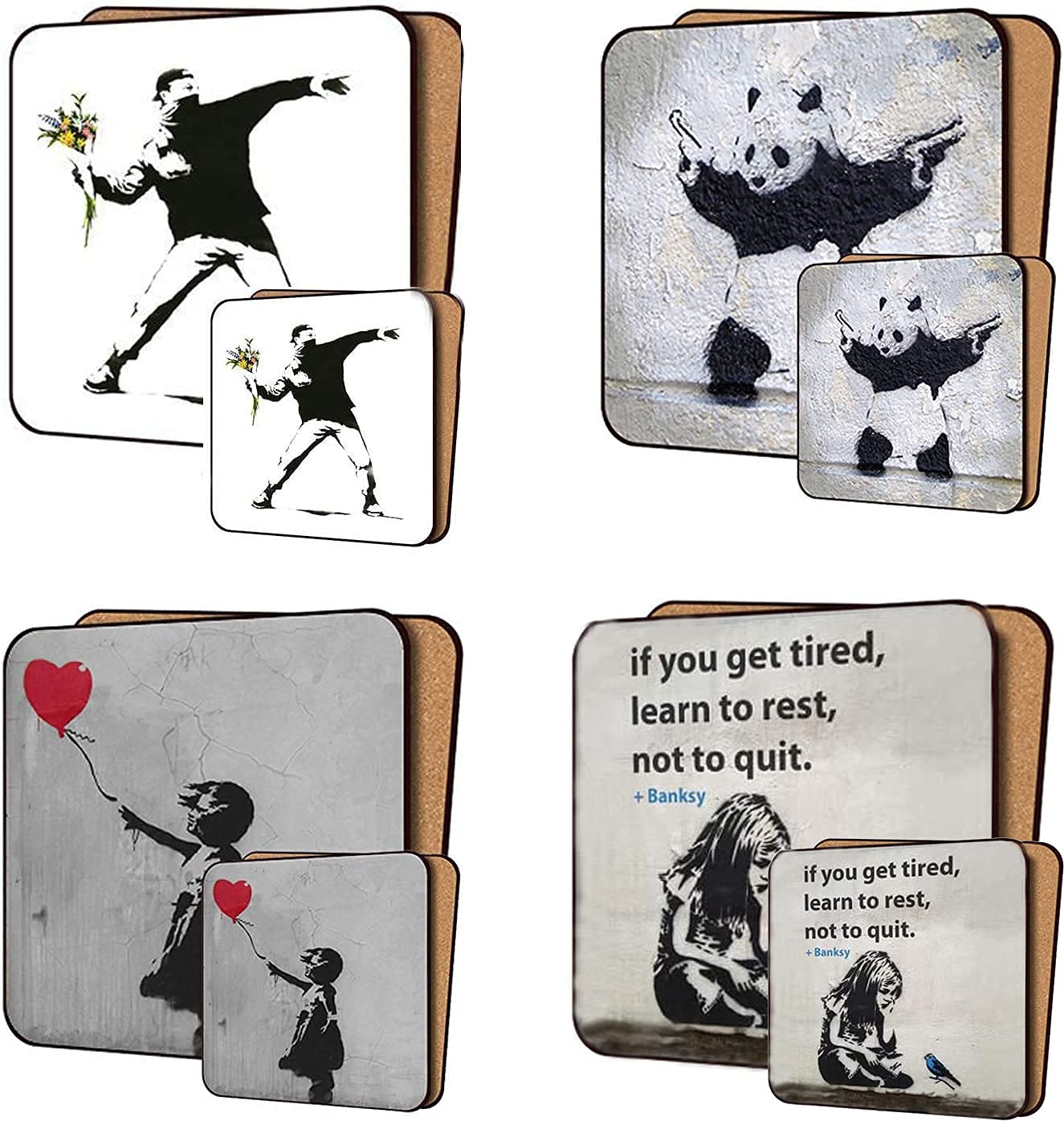 4 Banksy Placemats + 4 Matching Coasters - Banksy Street Art