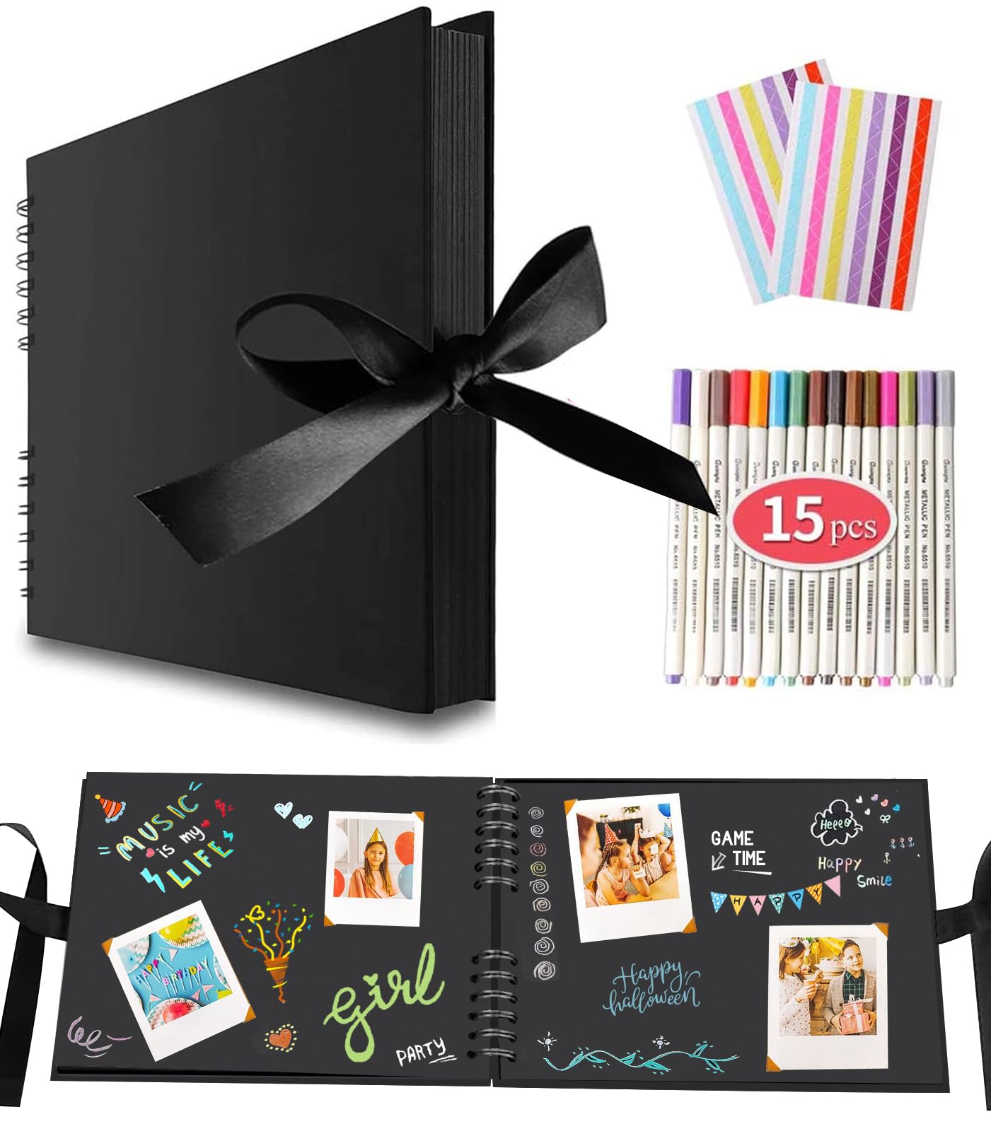 EVNEED Scarp Book, 29.5 X 21 CM Wedding Photo Album Scrapbook, Photo Album With Writing Space, 80 Pages Scrapbook With 15 Pcs Markers Paints Pens Personalised Photo Book For Anniversary