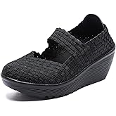 Touchmosees Women's Platform Wedge Sandals Woven Pumps Mary Jane Shoes Comfortable Walking Shoes