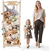 Megapuxin Stuffed Animal Storage Zoo with Wheels, Wooden Large Stuff Animals Plushies Holder Toy Organizer Kids Plush Storage Cage with Elastic Band and Net for Nursery Playroom Corner for Toddler