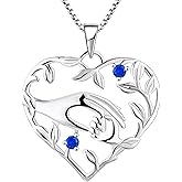 YL Heart Mother Necklace 925 Sterling Silver Mom Hand Pendant Birthstone Leaf Jewelry for Women