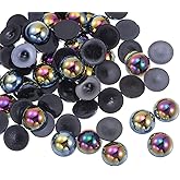 HARFINGTON 180pcs ABS Half Pearl Beads, 10mm Resin Flat Back Pearls Shiny Imitation Pearl Bead for DIY Crafts Making Shoes Wedding Christmas Photo Frames, Colorful Black