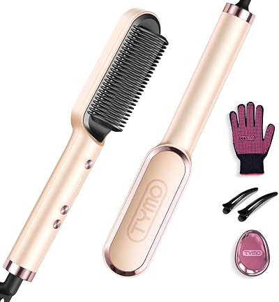 TYMO Hair Straightener Brush UK 2-in-1 Anti-Scald 5 Temp Settings 130-210C Peach