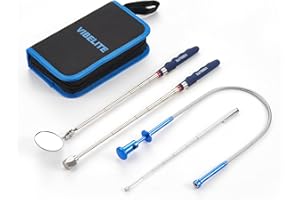 VIBELITE Telescoping Magnetic Pick Up Tool Set- 24IN Flexible Magnets Claw Grabber with Light, 25lb&1.5lb Magnetic Pickup Rod, Square 360°Adjustable Inspection Mirror, Gifts for Dad, Husband, Mechanic