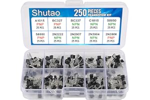 SHUTAO 250 Pcs Transistor Assortment A1015 BC327 BC337 C1815 S8050 S8550 2N2222 2N2907 2N3904 2N3906 PNP NPN Power General Purpose 10 Values Power Transistors Assortment Kit