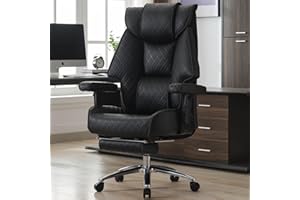 EXCEBET Big and Tall Office Chair with Footrest, PU Leather High Back Executive Office Chair 400lbs, Ergonomic Computer Chairs Lumbar Support for Heavy People (All Black)