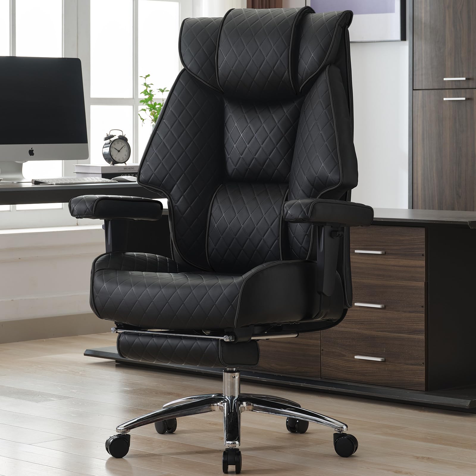 Photo 1 of EXCEBET Big and Tall Office Chair with Footrest, PU Leather High Back Executive Office Chair 400lbs, Ergonomic Computer Chairs Lumbar Support for Heavy People (All Black)