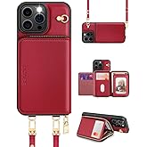 OCASE Compatible with iPhone 16 Pro Max Crossbody Wallet Case with Card Holder, PU Leather Zipper Handbag Phone Purse with RFID Blocking Kickstand Wrist Strap Lanyard 6.9 Inch, Dark Red