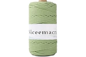 NICEEMACRA Braided Cotton Macrame Cord 3mm x 110yards - Colored Rope, String Yarn for Plant Hangers, Knitting, Crafts (Avocado Green)