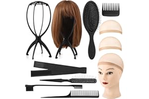 ProSuites 10 Pack Set 2 Wig Head Stand with 5 PCS Wig Brush Comb Hat Wig Holder Set for for Travel Home Use