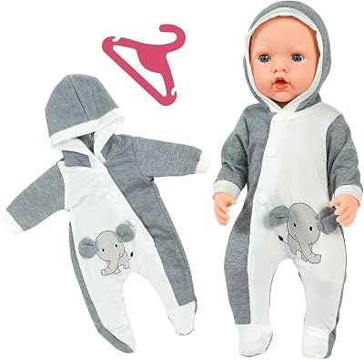 Aolso Baby Doll Clothes 14-18 Inch Hooded Jumpsuit with Coat Hanger Elephant