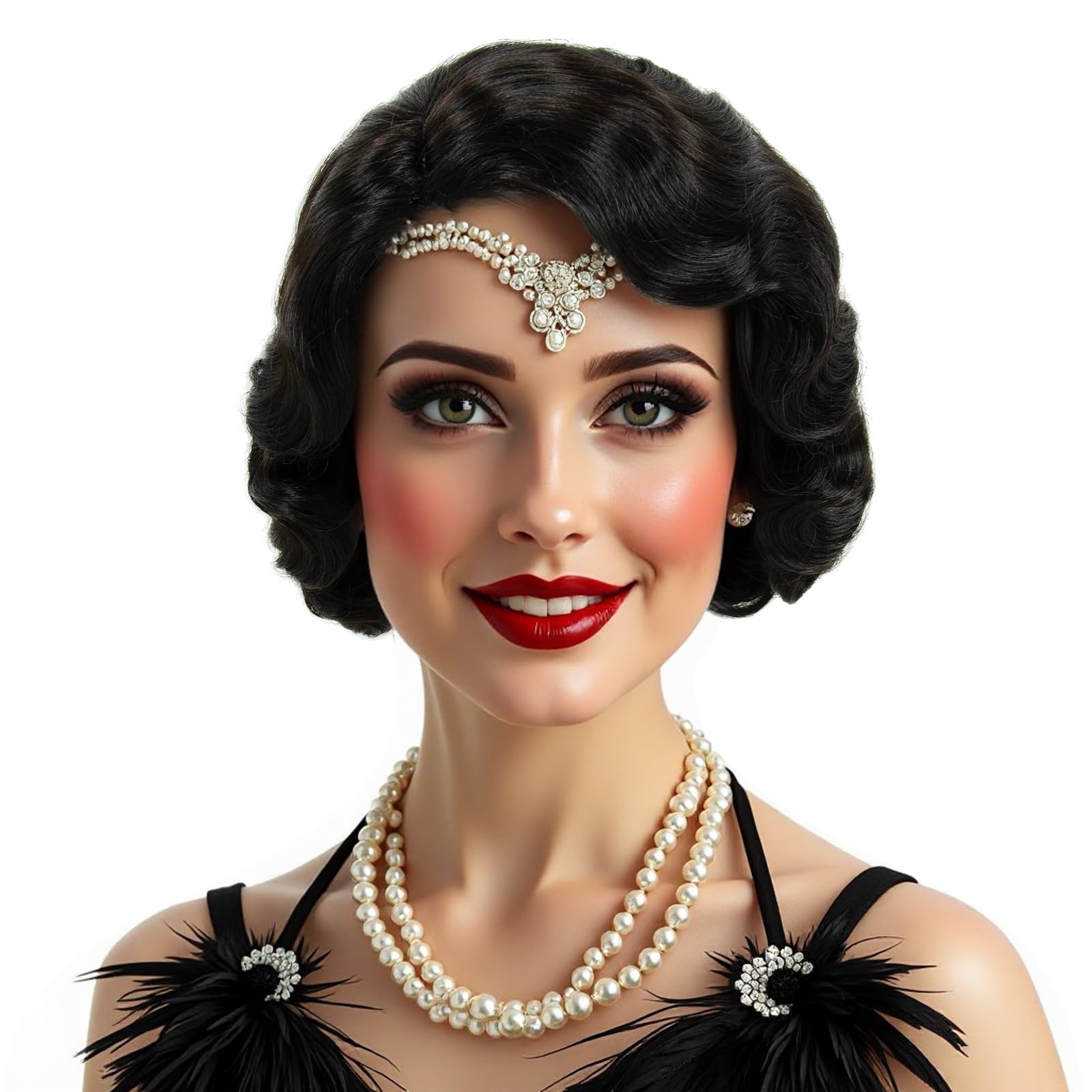 Photo 1 of MEDISIFA Short Black 1920s Wig for Women Gatsby roaring 20s Finger Wave Party Synthetic Full Vintage Wigs for Womens Lady Cosplay Costume Fancy Dress 1920 Flapper Wig (Black)