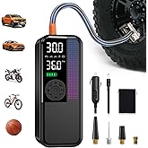 Tire Inflator Portable Air Compressor, 150 PSI Cordless Air Pump, Dual Power 6000mAh, 12V DC Car Plug, Fast Inflation 24L/Min, Auto Shut-Off, LED Light, 4 Preset Modes for Car, Bike, Motorcycle, Balls
