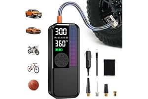 Tire Inflator Portable Air Compressor, 150 PSI Cordless Air Pump, Dual Power 6000mAh, 12V DC Car Plug, Fast Inflation 24L/Min