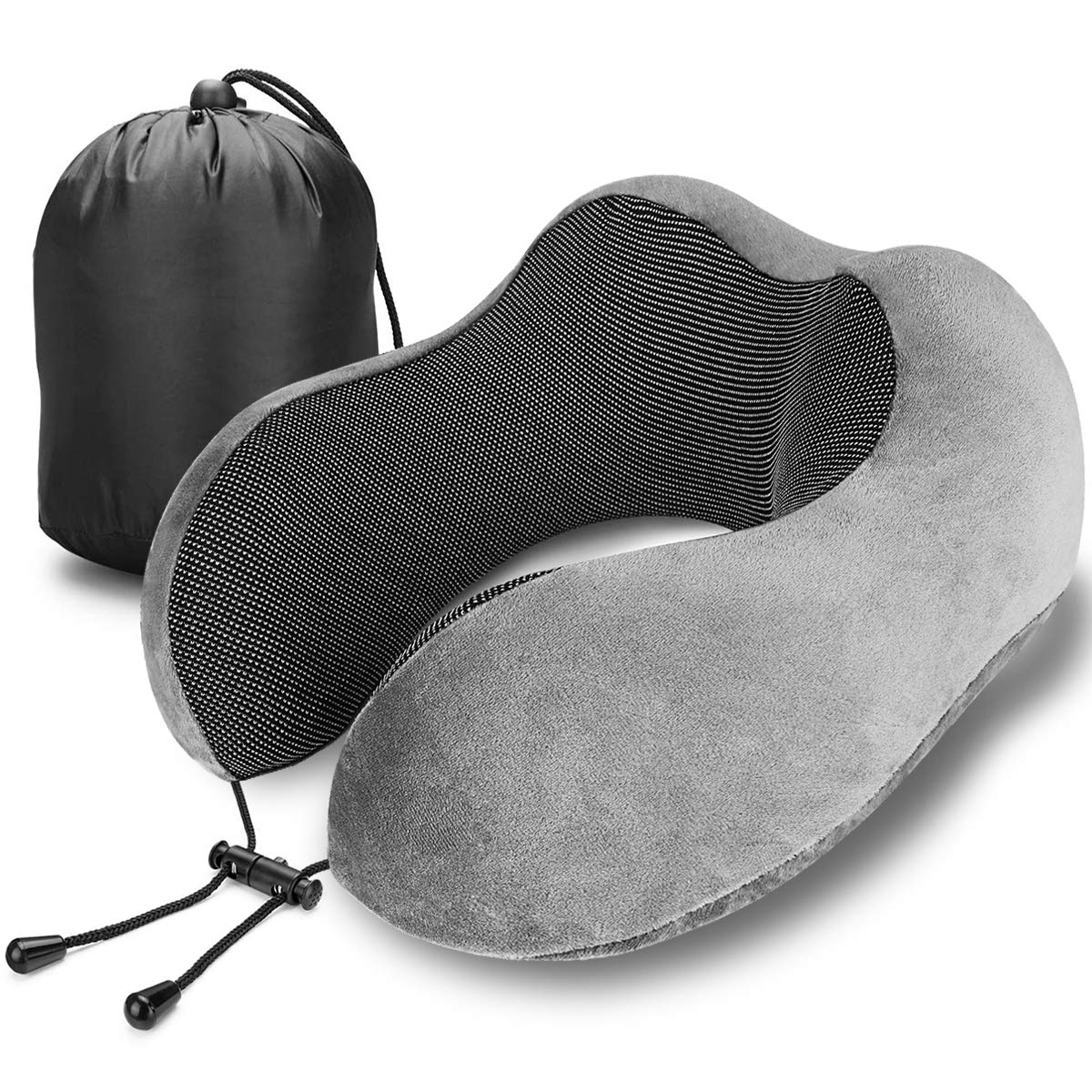 Invool Travel Pillow, Memory Foam U Neck Pillow & Comfortable Flight Pillow Head Cushion for Airplane, Car, Home, Office Use (Grey)